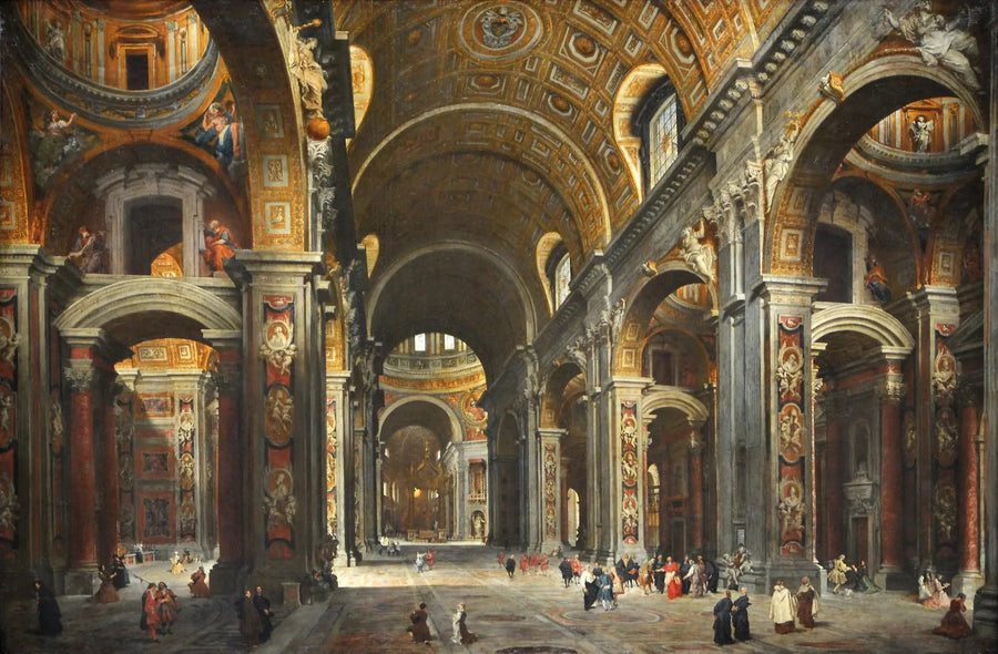 Der Kardinal Melchior de Polignac besucht Saint-Pierre in Rom - Giovanni Paolo Panini