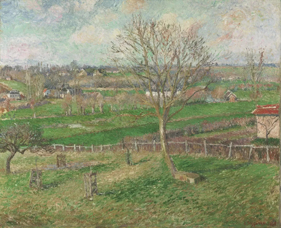 Das Feld und die große Walnuss im Winter, Eragny - Camille Pissarro