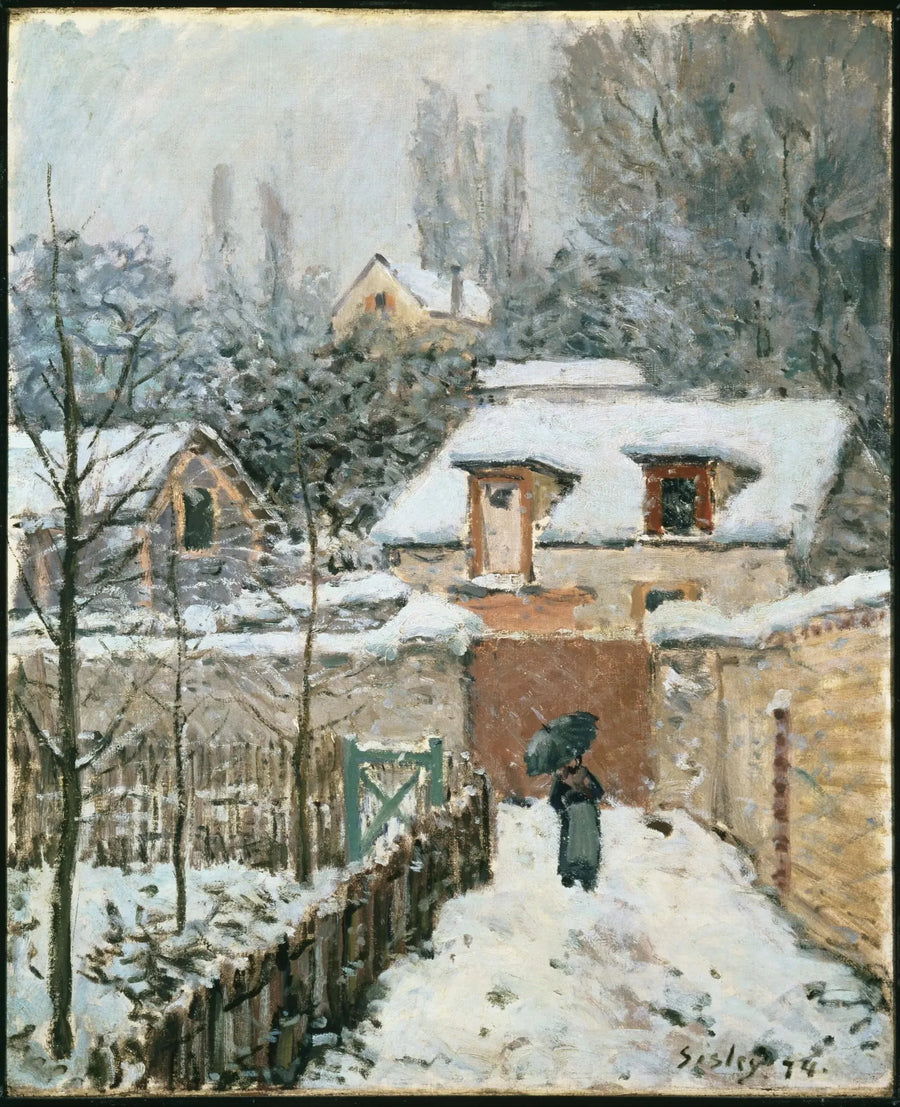 Der Weg von l'Étarché im Schnee in Louveciennes - Alfred Sisley
