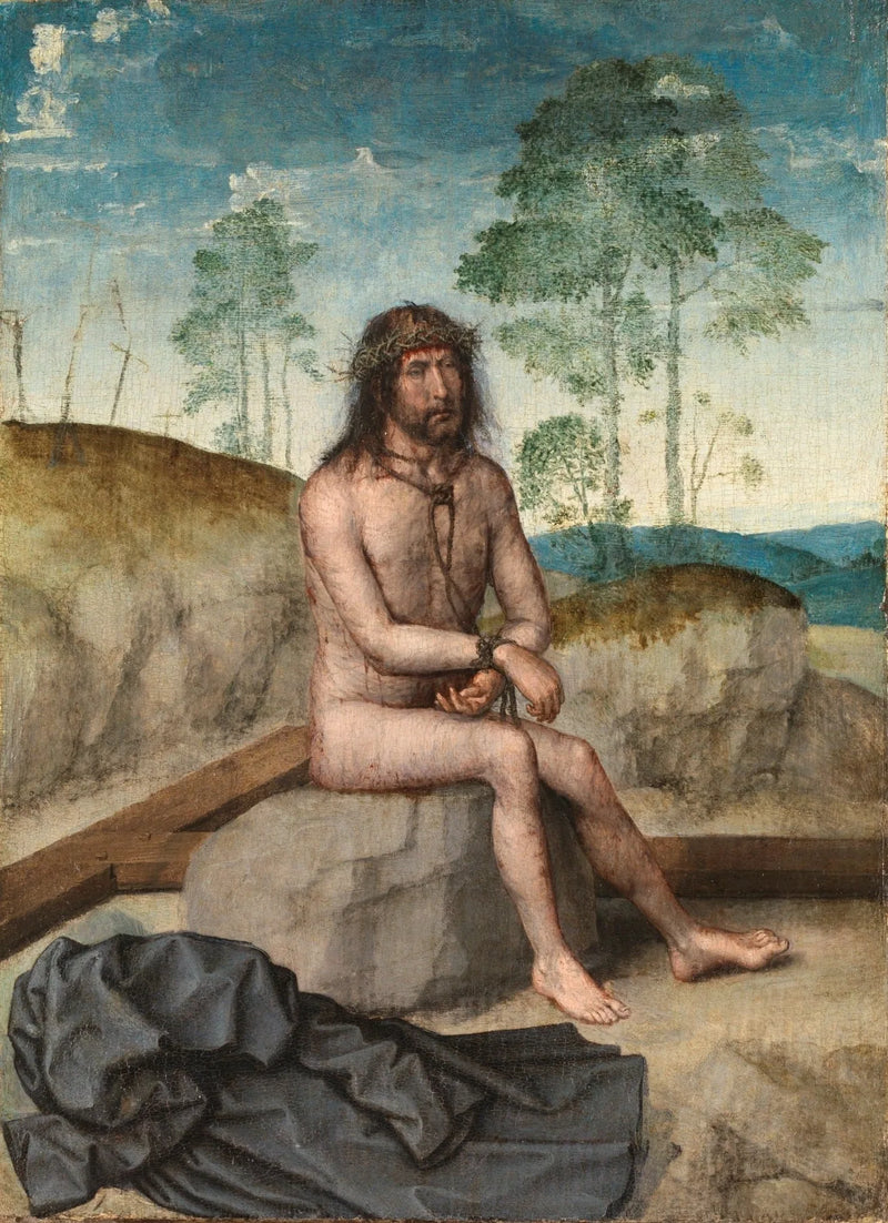 Der sitzende Christus auf einem kalten Stein - Juan de Flandes