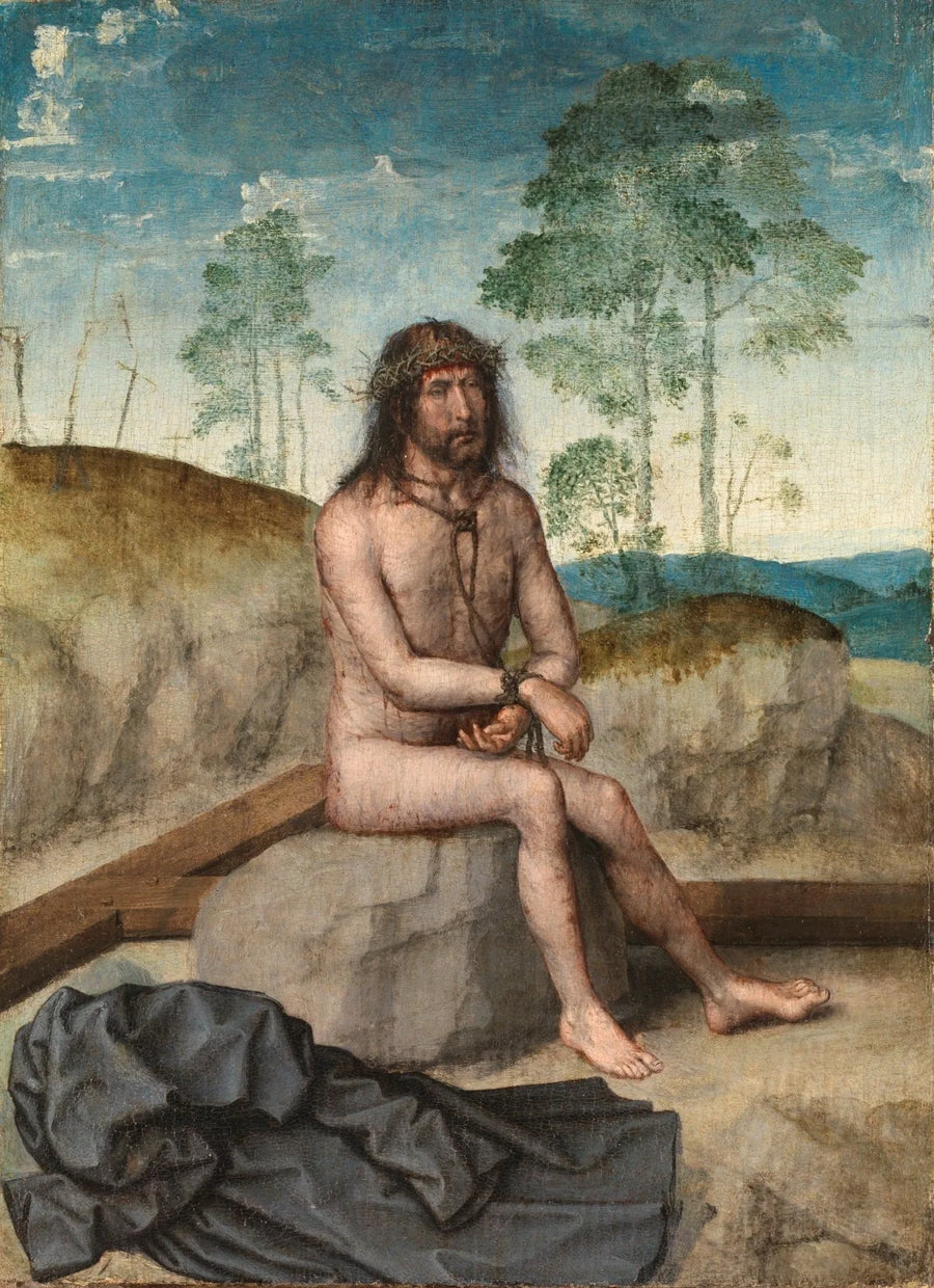 Der sitzende Christus auf einem kalten Stein - Juan de Flandes
