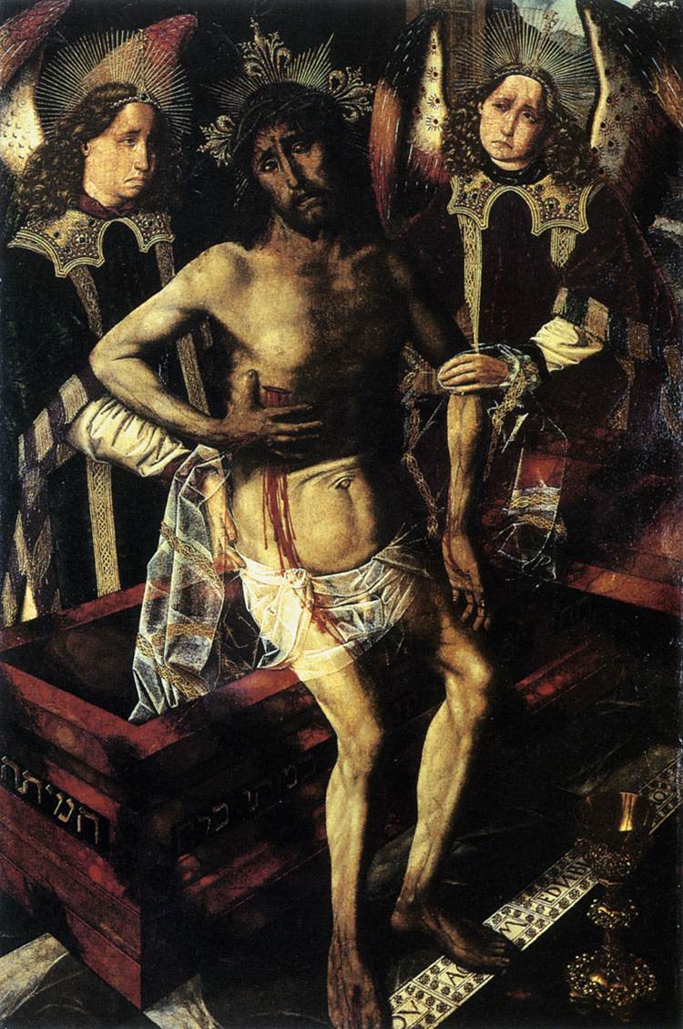 Der Christus im Grab gehalten von zwei Engeln - Bartolomé Bermejo