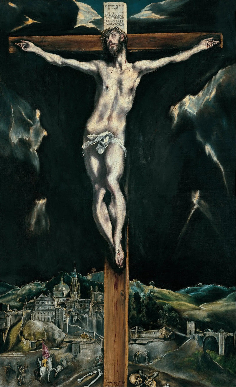 Der gekreuzigte Christus mit Toledo im Hintergrund - El Greco