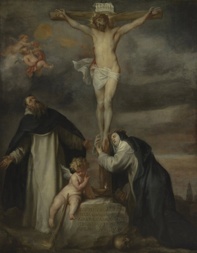 Der Christus am Kreuz mit der heiligen Katharina von Siena, dem heiligen Dominikus und einem Engel - Antoine van Dyck