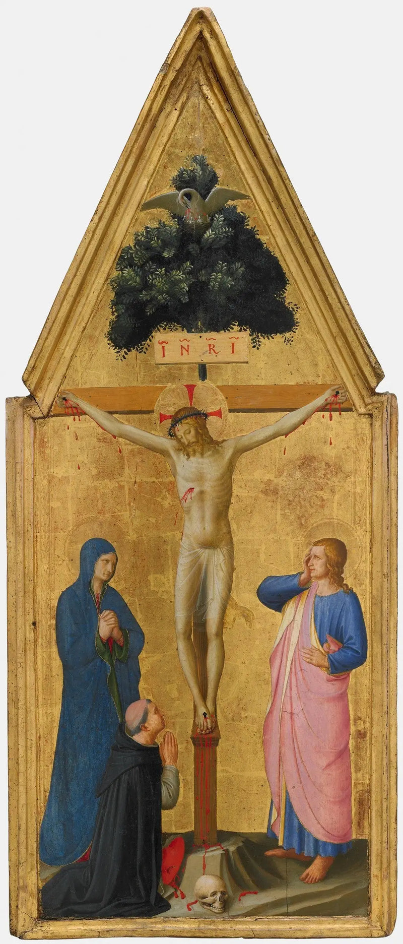 Der Christus am Kreuz, die Jungfrau, der Evangelist Johannes und Kardinal Torquemada - Fra Angelico