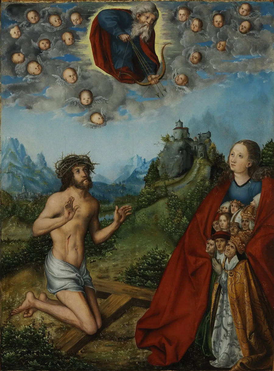 Christus und die Jungfrau bitten für die Menschheit vor Gott dem Vater - Lucas Cranach der Ältere