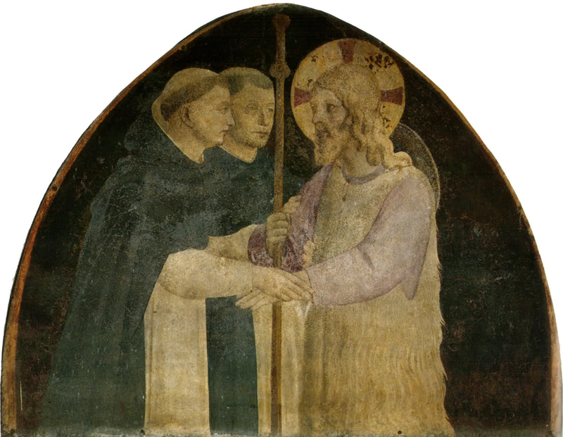 Der Christus Pilger empfangen von zwei Dominikanern - Fra Angelico