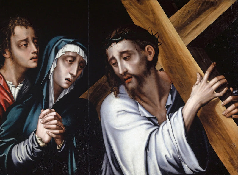 Der Christus, der das Kreuz trägt, mit der Jungfrau und dem heiligen Johannes - Luis de Morales