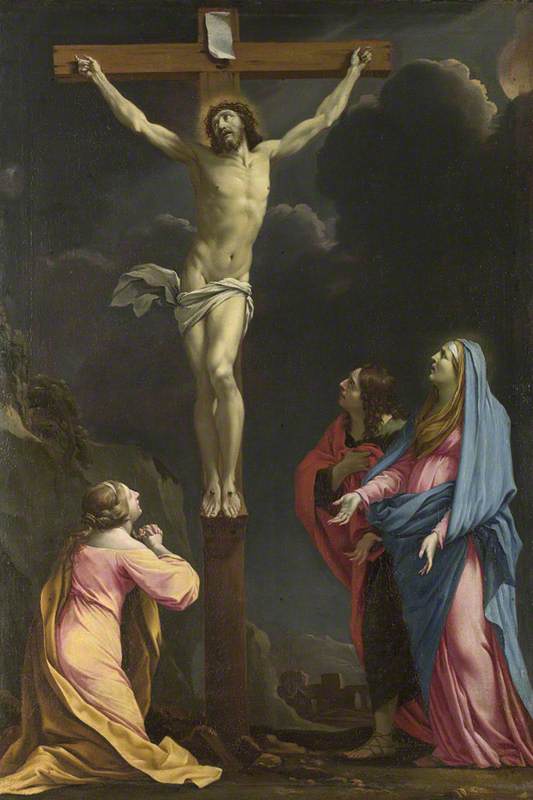 Der Christus am Kreuz umgeben von der Jungfrau und Heiligen - Eustache Le Sueur