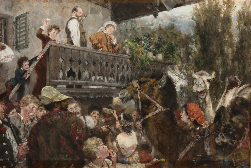 Der wandernde Zirkus (Die Kamelreiter in Partenkirchen) - Adolph von Menzel