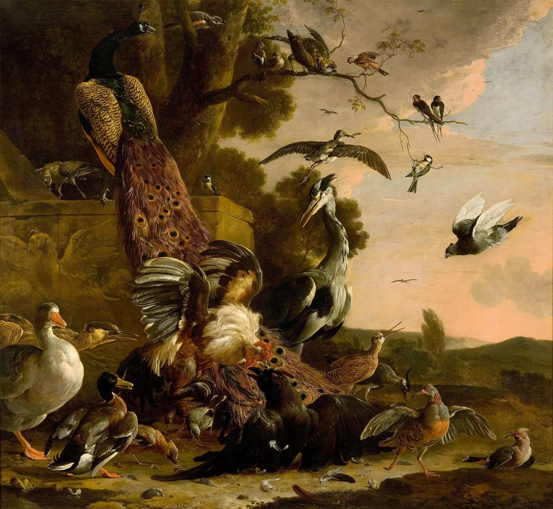 Le corbeau épouillé de son faux plumage - Melchior de Hondecoeter image 1 reproduction artisanale de tableau