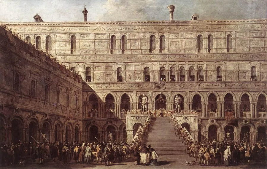 Die Krönung des Dogen von Venedig auf der Riesenstiege im Dogenpalast in Venedig - Francesco Guardi