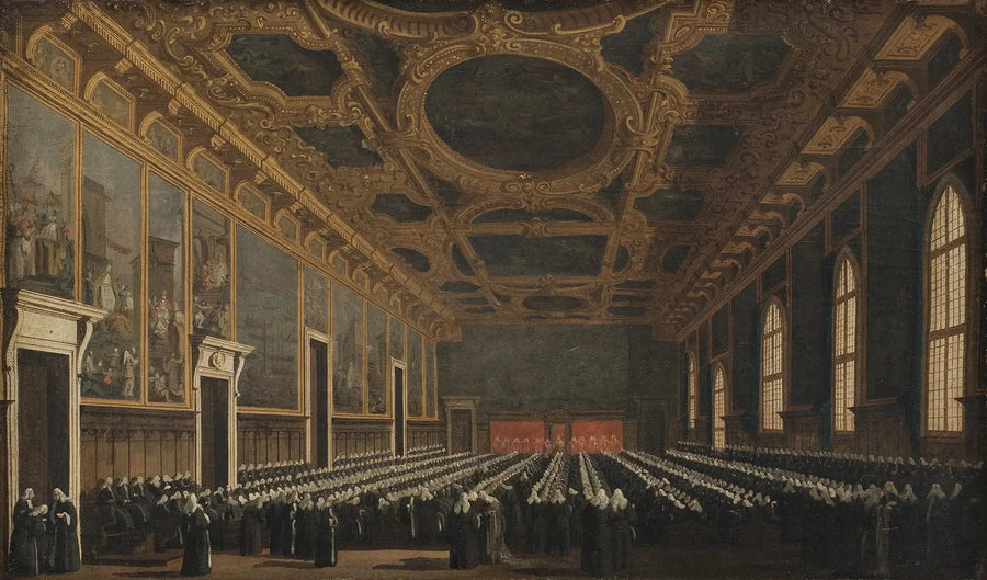 Der Doge und der Große Rat in der Sala del Maggior Consiglio - Canaletto
