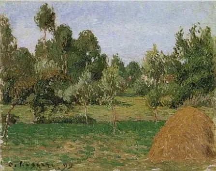 Der Hintergrund der Wiese in Eragny, mit einer Heuballen rechts - Camille Pissarro