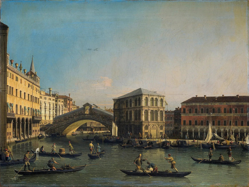 Der Große Kanal mit der Rialto-Brücke und dem Fondaco dei Tedeschi - Canaletto