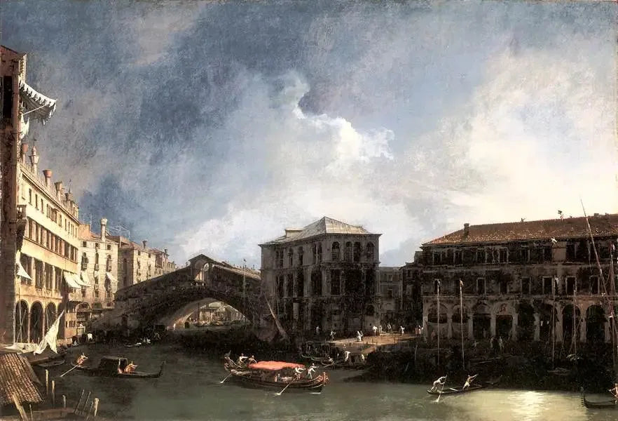 Der Große Kanal in der Nähe der Rialto-Brücke - Canaletto