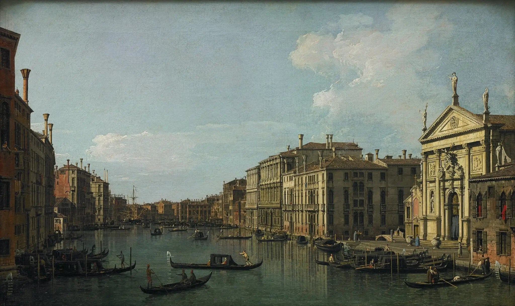 Le Grand Canal, Venise, vue vers le sud-est depuis San Stae jusqu'aux Fabbriche Nuove di Rialto - Canaletto image 1 copie de tableau peinte à la main
