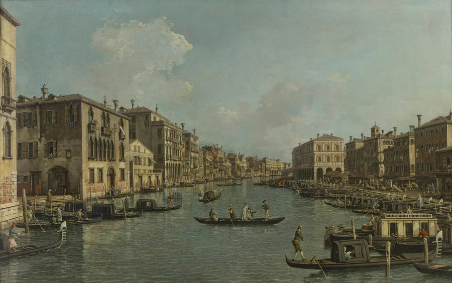 Der Große Kanal gesehen im Südwesten in Richtung Rialto-Brücke - Canaletto
