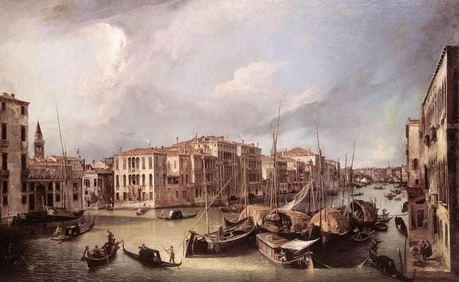 Der Große Kanal gesehen von Nordosten in Richtung Rialto-Brücke - Canaletto