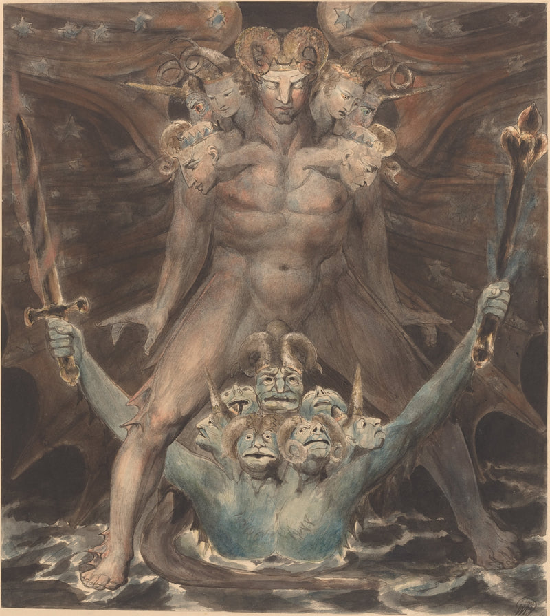 Der große rote Drache und das Tier aus dem Meer - William Blake