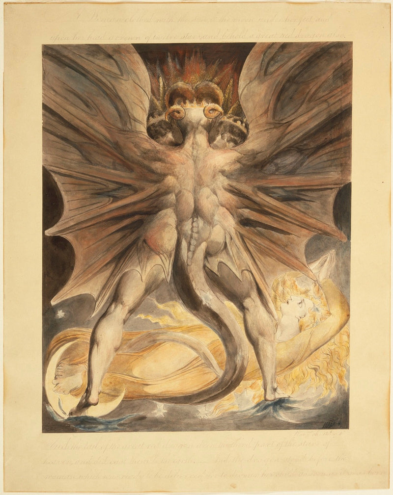 Der große rote Drache und die Frau, die sich mit der Sonne kleidet (Offenbarung 12: 1-4) - William Blake