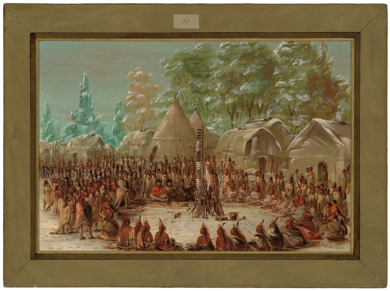 Das La Salle Gruppe hat im Dorf der Illinois gefeiert. 2. Januar 1680 - George Catlin