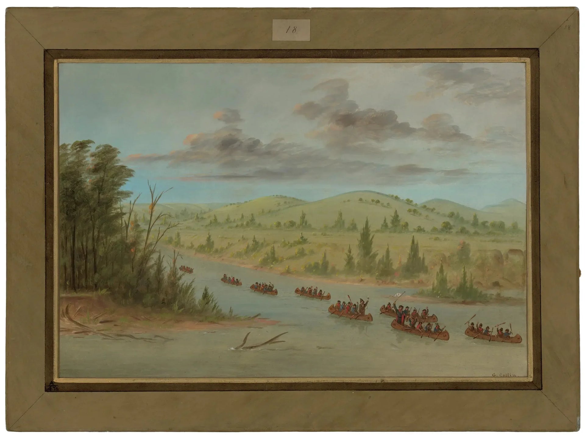 Le groupe de La Salle entrant dans le Mississippi en canoë. 6 février 1682 - George Catlin image 1 tableau peint à l’huile sur toile