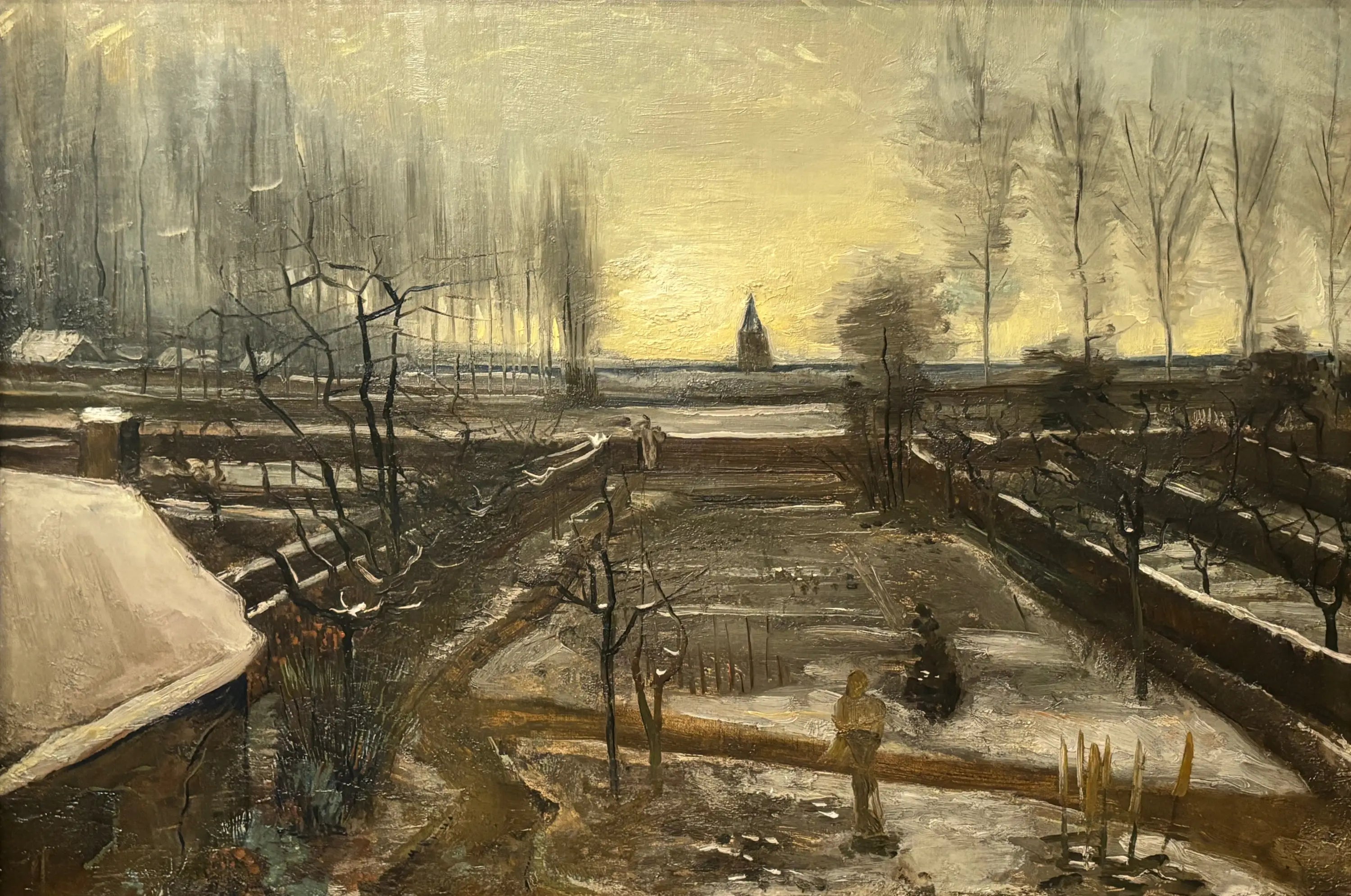 Reproduction du tableau « Le jardin du presbytère de Nuenen sous la neige - Vincent van Gogh » par Alpha Reproduction en peinture à l’huile