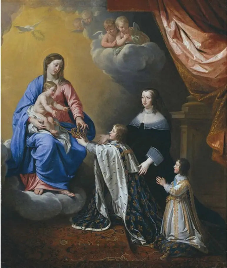 Der junge Louis XIV bietet seine Krone an die Jungfrau und das Kind - Philippe de Champaigne