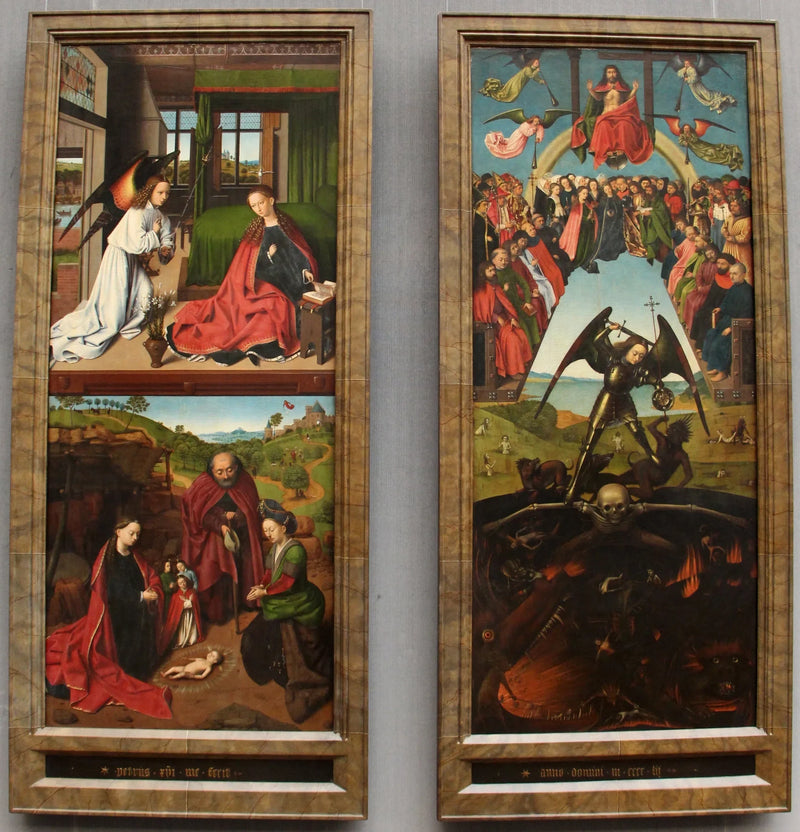 Das Jüngste Gericht, die Verkündigung und die Geburt Christi von Petrus Christus - Petrus Christus