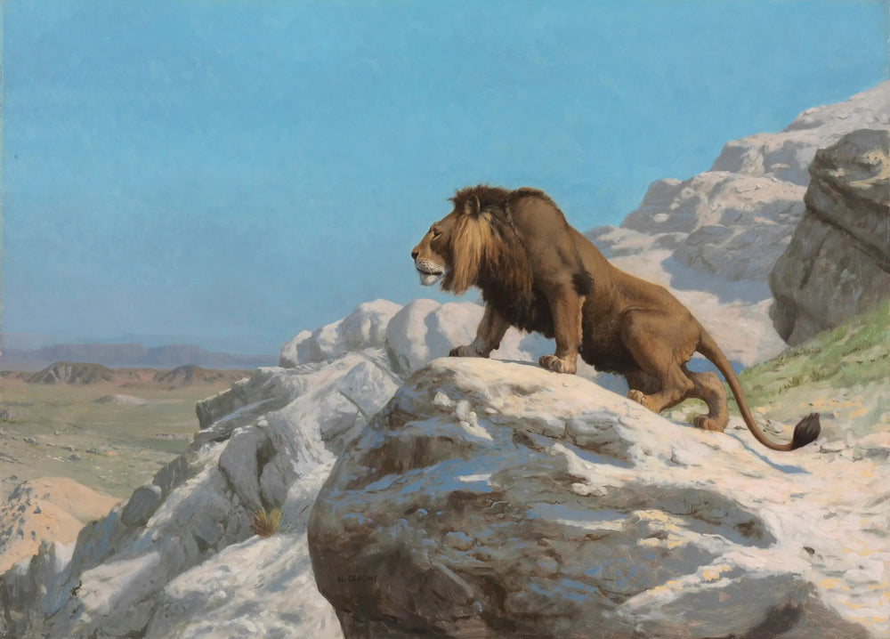 Le Lion aux aguets - Jean-Léon Gérôme image 1 reproduction réalisée par Alpha Reproduction