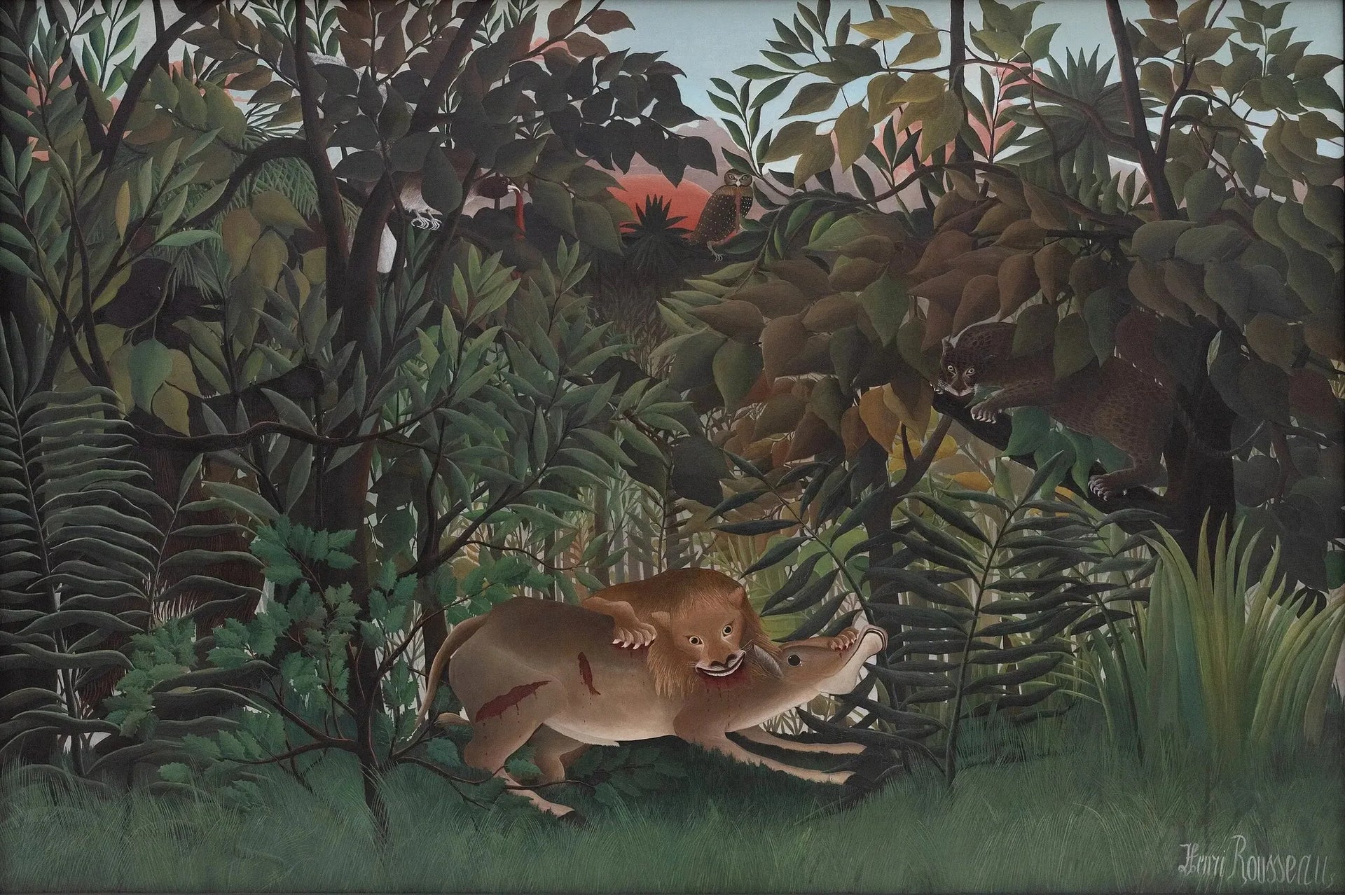 Le lion, ayant faim, se jette sur l'antilope - Henri Rousseau image 1 reproduction réalisée par Alpha Reproduction