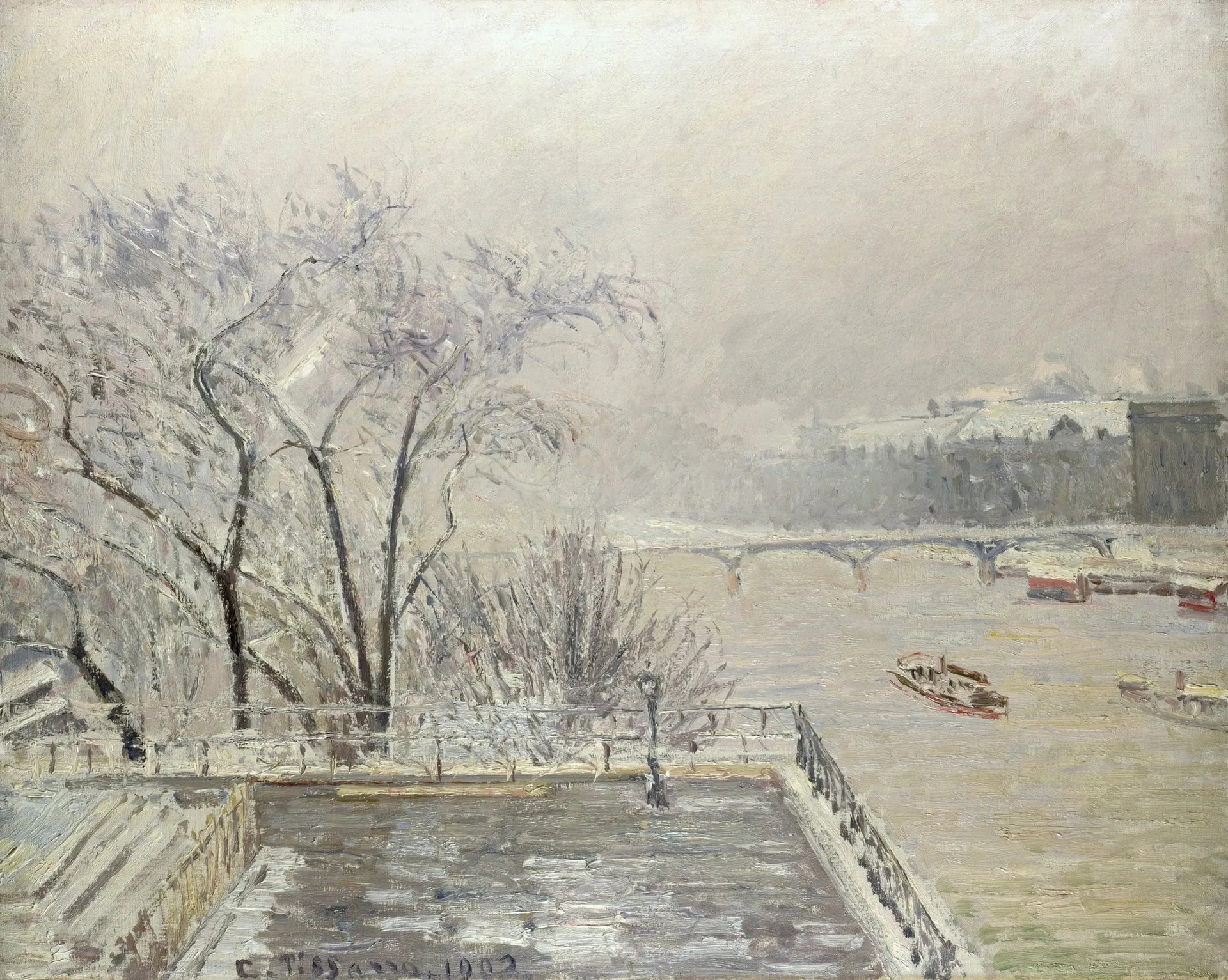 Le Louvre, Matin, Effet de neige (Deuxième série) - Camille Pissarro image 1 reproduction artisanale de tableau