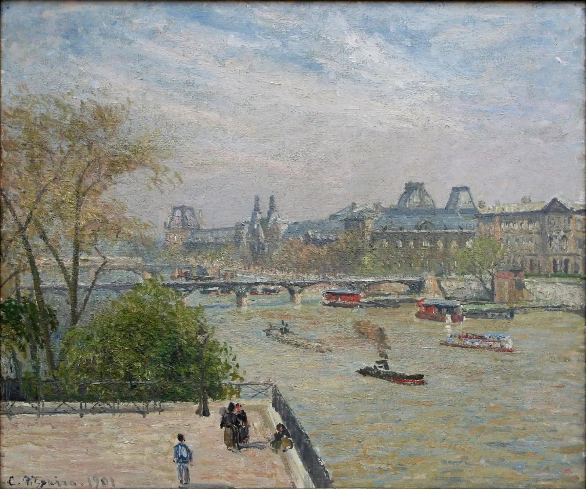 Le Louvre, printemps, matin, soleil - Camille Pissarro image 1 tableau peint à l’huile sur toile