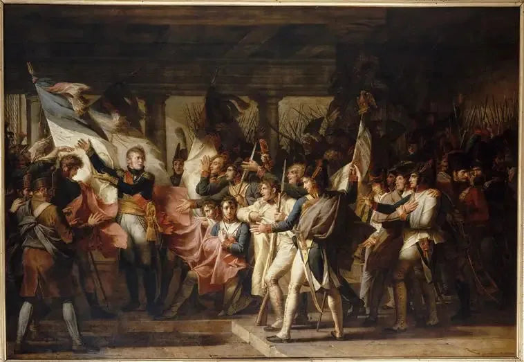 Der Marschall Ney übergibt die Flaggen an die Soldaten des 76. Linienregiments, 7. November 1805 - Charles Meynier
