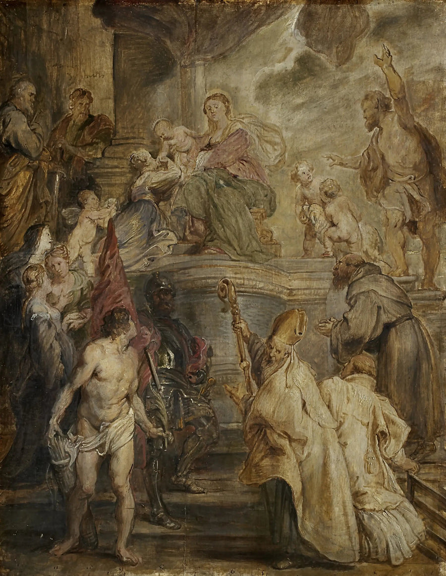 Die mystische Hochzeit der heiligen Katharina (Far skizzen für den Altar der Kirche der Augustinerväter in Antwerpen), Rückseite: Zwei Kavallerie-Schlachten - Peter Paul Rubens