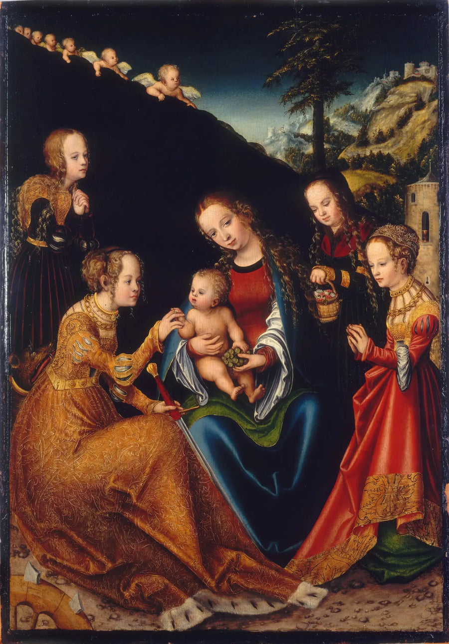 Die mystische Heirat der heiligen Katharina von Alexandria mit den Heiligen Dorothea, Margarete und Barbara - Lucas Cranach der Ältere
