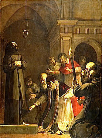 Le Pape Nicolas V, en 1449, se fait ouvrir le caveau de saint François d'Assise - Laurent de La Hyre image 1 copie de tableau peinte à la main