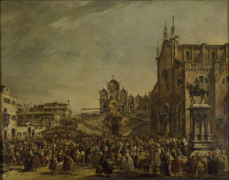 Der Papst Pius VI. segnet die Menge auf dem Campo SS Giovanni e Paolo, Venedig - Francesco Guardi