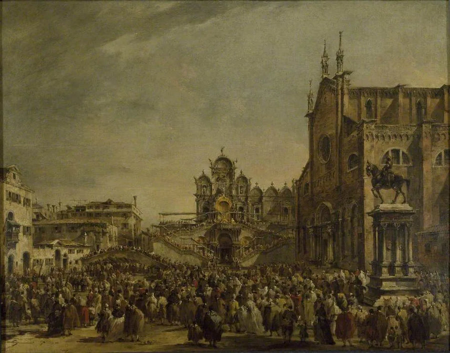 Der Papst Pius VI. segnet die Menge auf dem Campo SS Giovanni e Paolo, Venedig - Francesco Guardi