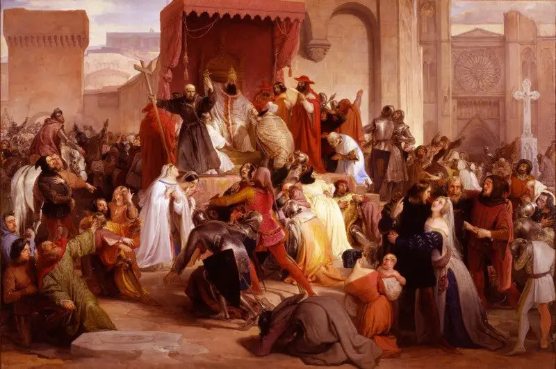 Papst Urban II predigt den ersten Kreuzzug auf dem Platz von Clermont - Francesco Hayez