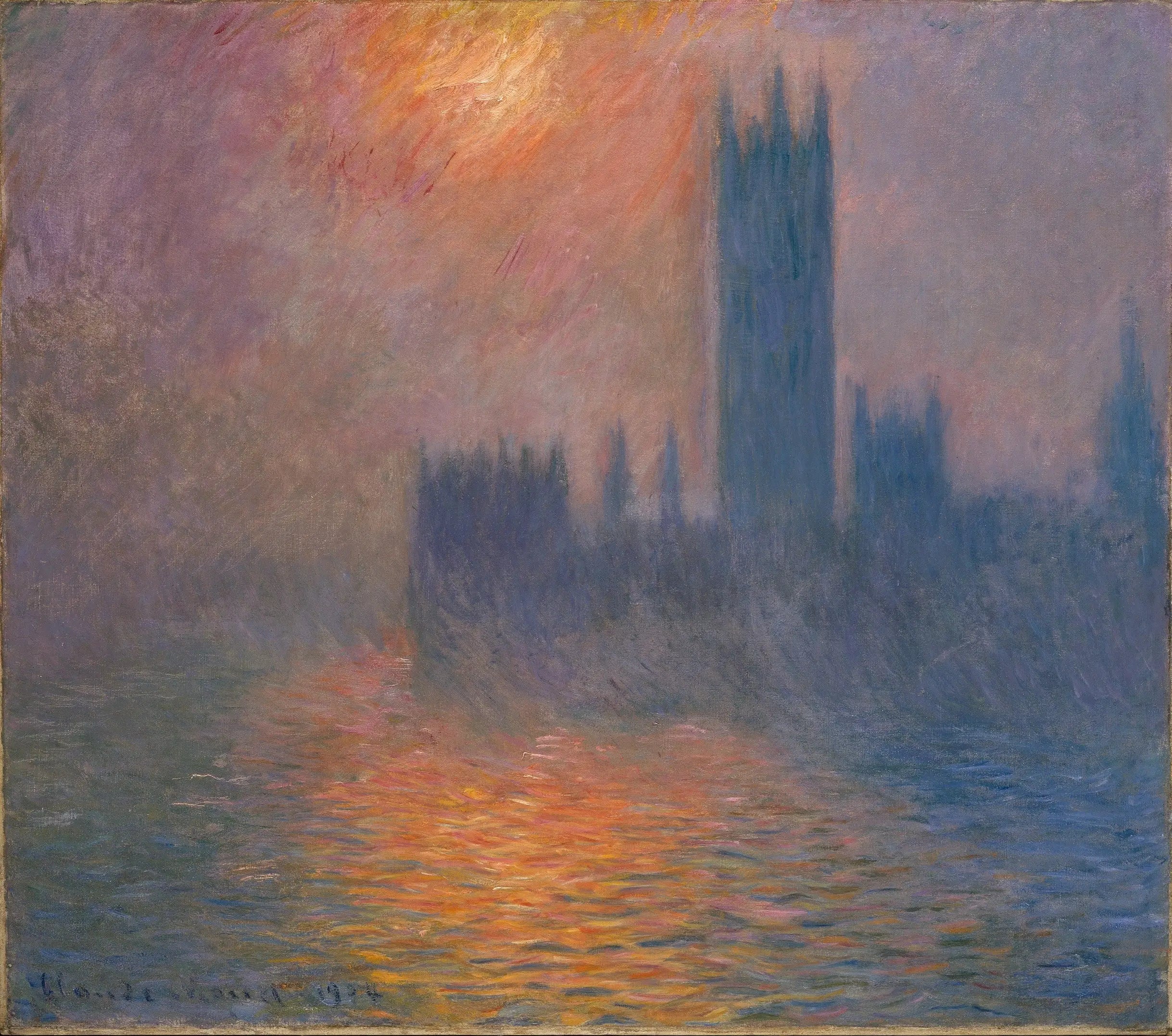 Reproduction du tableau « Le Parlement, coucher de soleil - Claude Monet » par Alpha Reproduction en peinture à l’huile