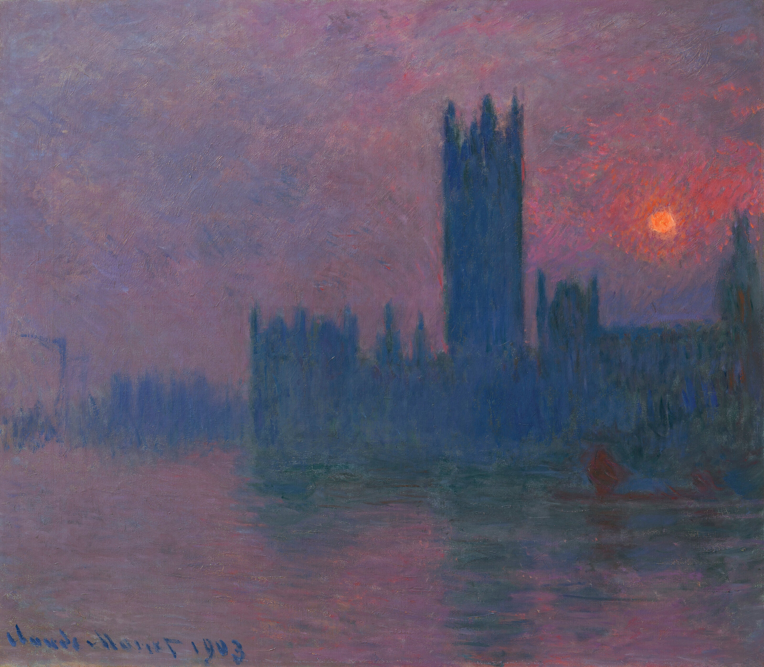Reproduction du tableau « Le Parlement, soleil couchant - Claude Monet » par Alpha Reproduction en peinture à l’huile
