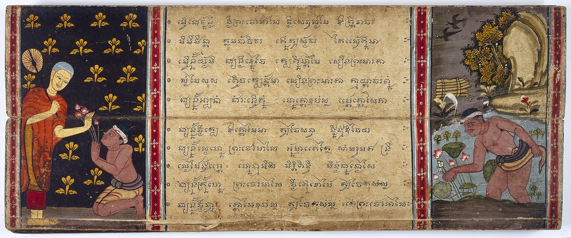 Le pauvre bûcheron cueille des lotus, Artiste thaïlandais anonyme, XIXe siècle