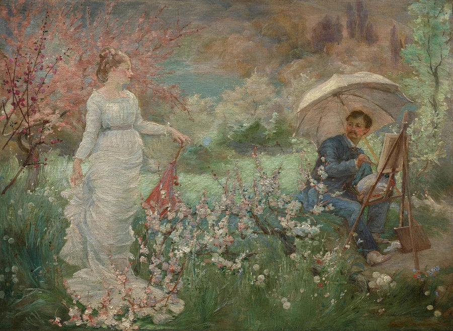 Der Maler und sein Modell in einem blühenden Garten - Marie Bracquemond