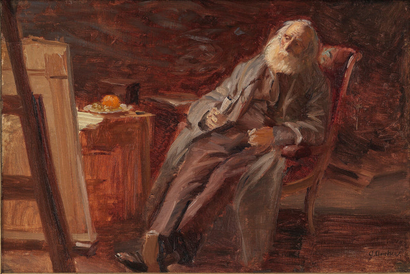 Der Maler Vilhelm Kyhn raucht seine Pfeife – Anna Ancher