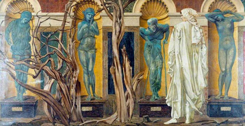 Der Pilger außerhalb des Gartens der Müßiggangs (Szene aus dem 'Roman de la rose') - Edward Burne-Jones