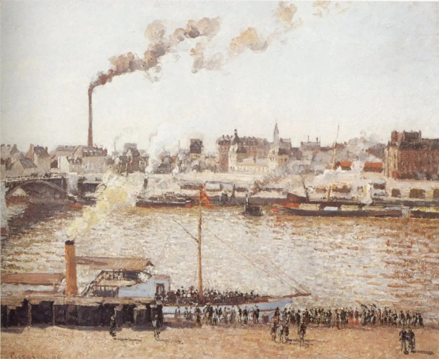 Die Boieldieu-Brücke und der Bahnhof von Orléans, Rouen, Morgen, Sonne - Camille Pissarro