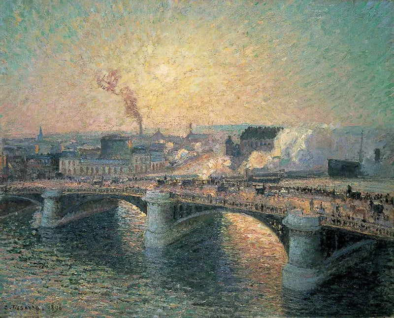 Die Boieldieu-Brücke, Rouen, Sonnenuntergang - Camille Pissarro