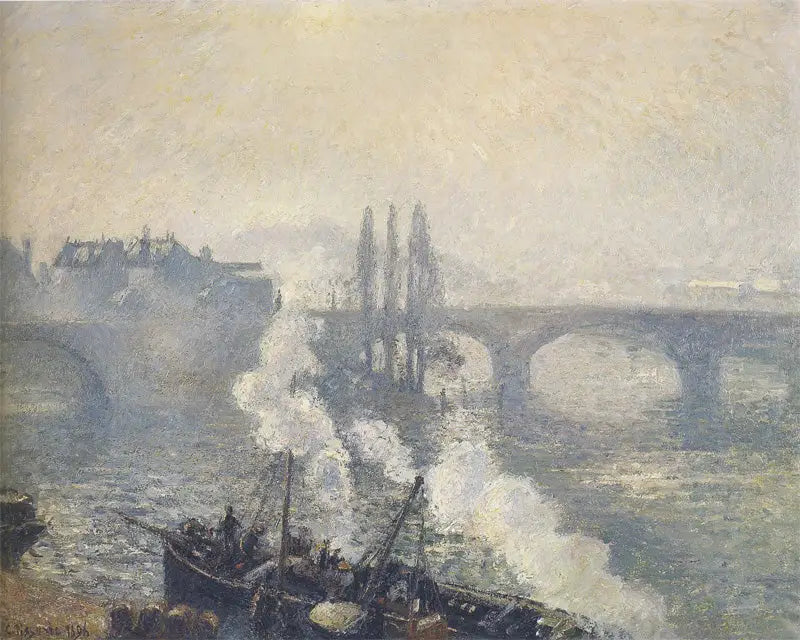 Die Corneille-Brücke in Rouen, Morgennebel - Camille Pissarro